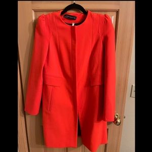 Zara bright coral orange zip up long blazer coat